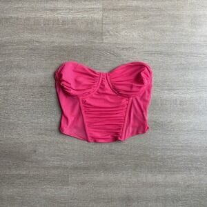Timing Hot Pink Medium Sweetheart Mesh Corset Top Strapless Summer 1402